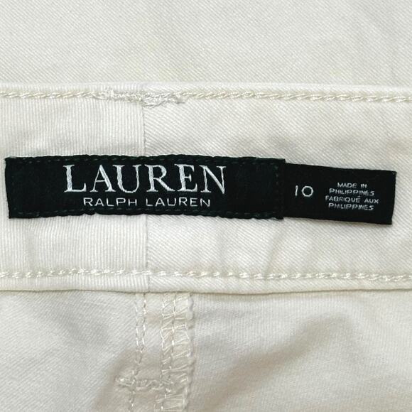 LAUREN RALPH LAUREN Ivory Ankle Zip Cropped Pants Slim Fit Mid Rise Biker - Picture 9 of 11